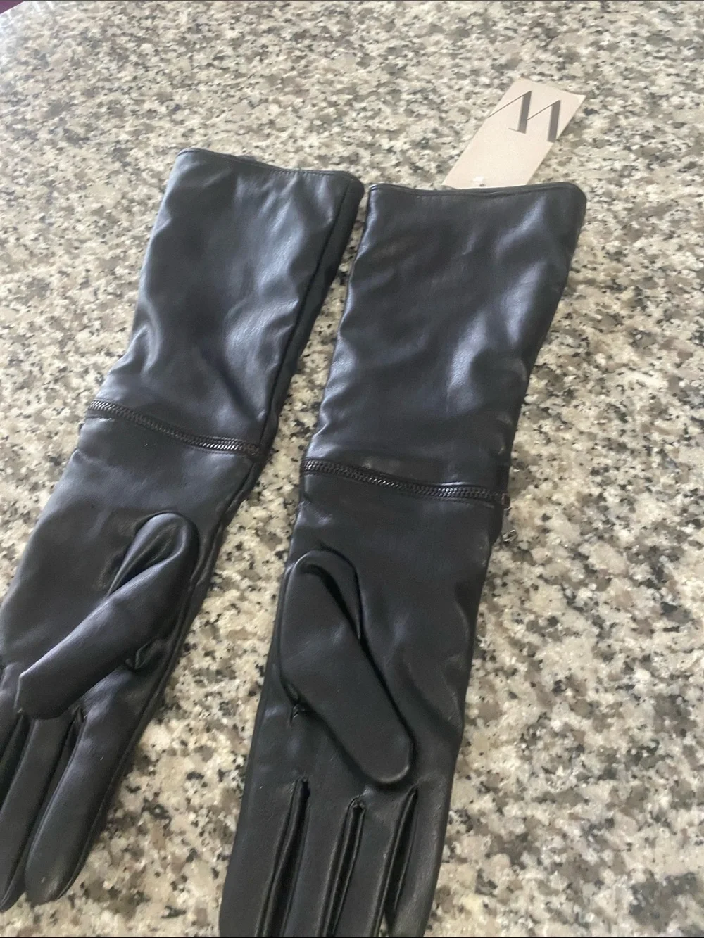 Worthington Black Long Leather Gloves with Zip Accent